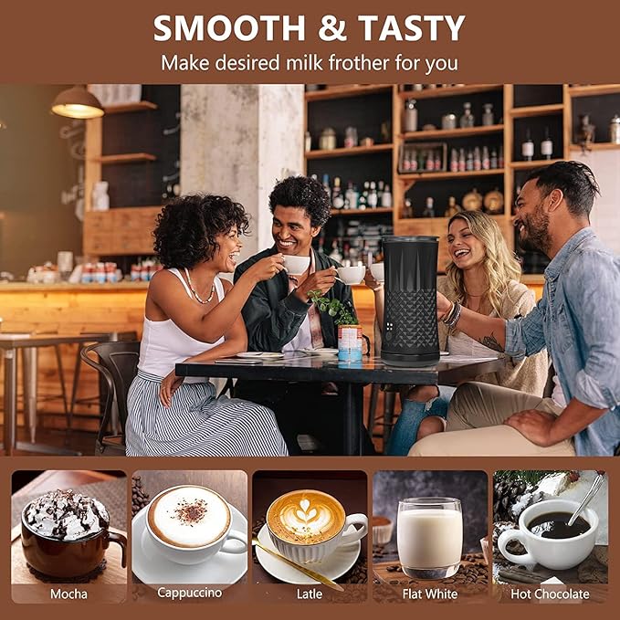 Milk Frother Electric,Flevo 4 in 1 Electric Milk Frother and Steamer,240ml Electric Milk Steamer Warmer with Two Whisks for Heating and Frothing Milk,for Coffee, Latte,Cappuccinos,Macchiato