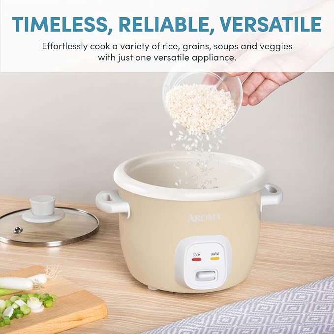 AROMA® Mini Rice Cooker, 2-Cup (Uncooked) / 4-Cup (Cooked), Grain Cooker, Soup Maker, Oatmeal Cooker, Auto Keep Warm, 1 Qt, Milk Tea, ARC-302NGMT