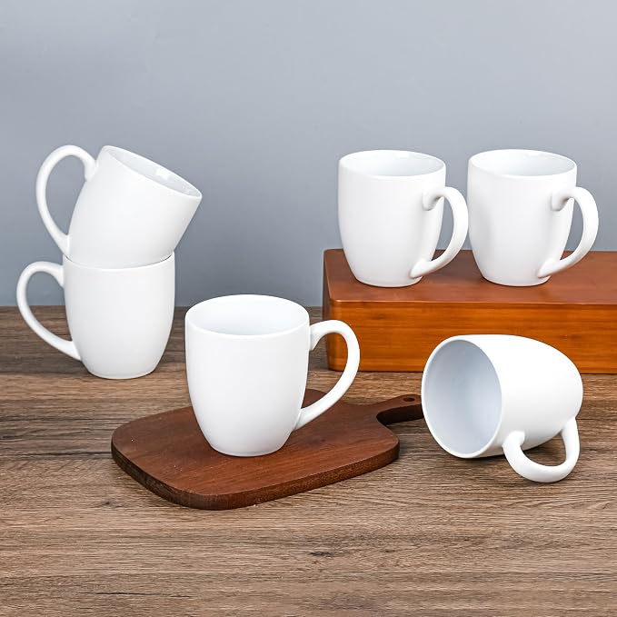 BYCNZB 16oz Coffee Mugs Set of 6, Large Ceramic Modern Coffee Mugs With Handle For Tea,Latte,Cappuccino,Cocoa. Dishwasher.Microwave Safe (Matte White)