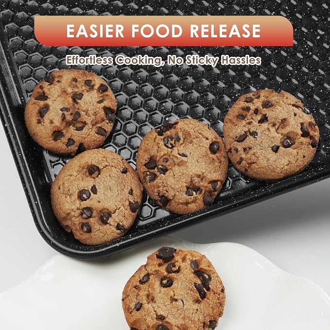 Baking Sheet Pan Set of 3, Nonstick Carbon Steel Cookie Sheets with Texture | Commercial Half/Quarter/Jelly Roll Pans Replacement Toaster Oven Tray, Heavy Duty & Easy Clean