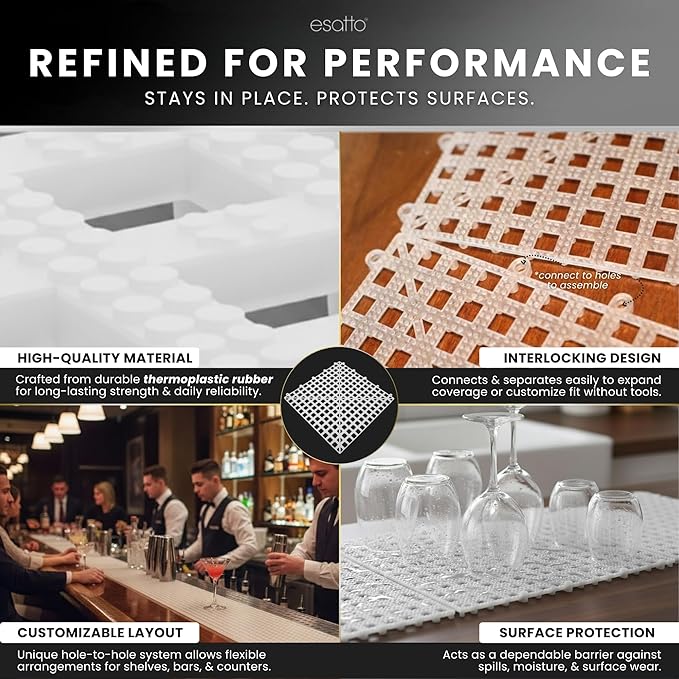 Esatto Interlocking Shelf Mats – for Spills, Clean Bars, Stain Protection, and an Anti-Slip Surface (6, Clear)