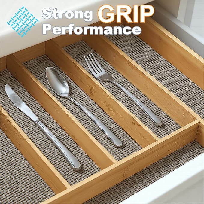 Songrey Non-Adhesive Drawer and Shelf Liner, Non Slip Cabinet Liners, Protect Kitchen Cupboard, Bathroom Drawers, Breathable, Thick Strong Grip mat (17.5IN x 30FT, Dark Gray)