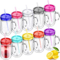 Suclain 10 Pack Plastic Mason Jars with Handles, Lids and Straws Mouth Mason Jar Mugs 20 oz Double Insulated Tumbler with Straw Large Clear Plastic Mug for Adults(Classic Color)