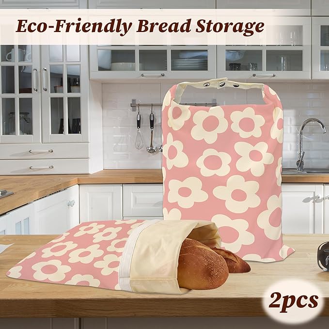 Bread Bags for Homemade Bread, Abstract Pink 2 Pack Linen and Beeswax Sourdough Storage Bags, Reusable Keeper, Keeps Breads Fresh Longer, Gifts for Bakers