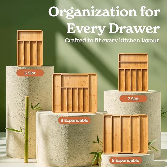 SMIRLY Silverware Drawer Organizer – Bamboo Kitchen Drawer Organizer, Adjustable Utensil Holder and Cutlery Tray, Drawer Dividers for Flatware and Kitchen Utensils | Adjustable, Drawer Dividers, Flatware, Kitchen Utensils