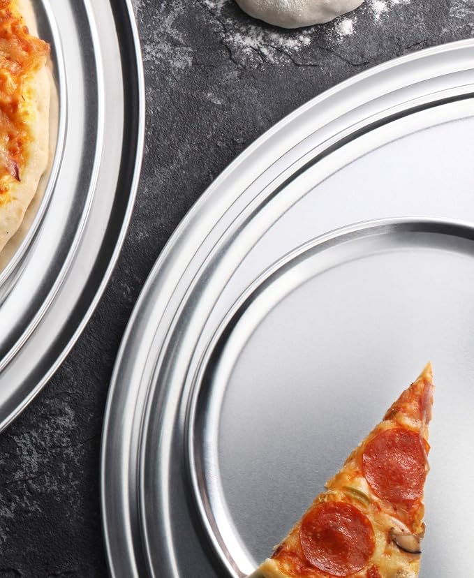 New Star Foodservice Restaurant-Grade Aluminum Pizza Pan, Baking Tray, Coupe Style, 14-Inch, Pack of 6