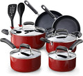 Cook N Home Professional Pots and Pans Nonstick Cookware Set, Kitchen Cooking Set with Frying Pans and Saucepans, Induction Compatible, 12-Piece, Red