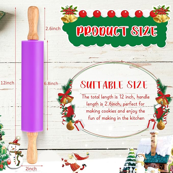 Dandat 6 Pcs Small Rolling Pin Kids 12 Inch Mini Silicone Rolling Pin for Baking Non Stick Kids Dough Roller with Wooden Handle for Kitchen Cookie Pastry Fondant Cake 6 Colors