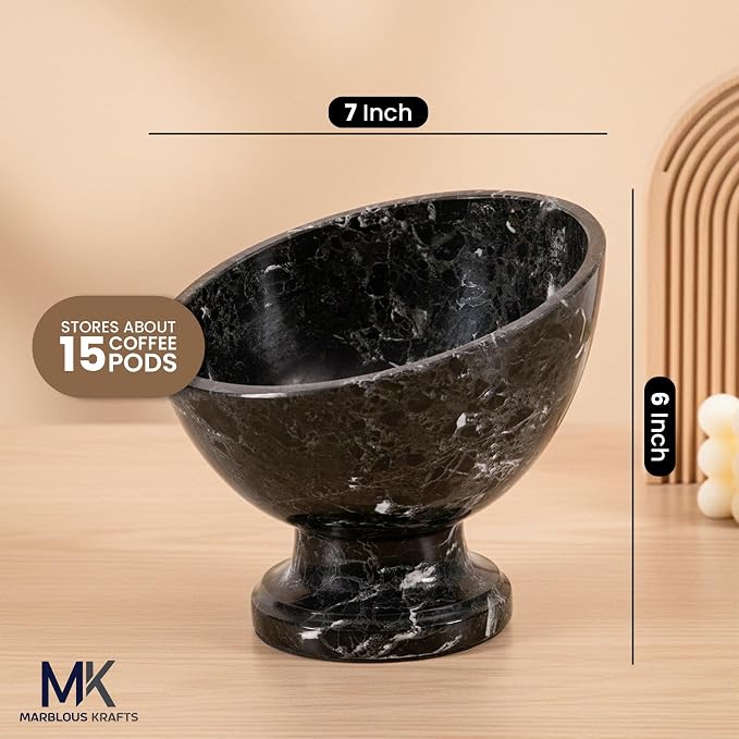 Marblous Krafts Marble Coffee Pod Holder Black Zebra 7 Inch Stone Bowl Coffee Bar Decor, Coffee Station Organizer for Countertop, Espresso Accessories Storage, K Cup & Pod Holder,