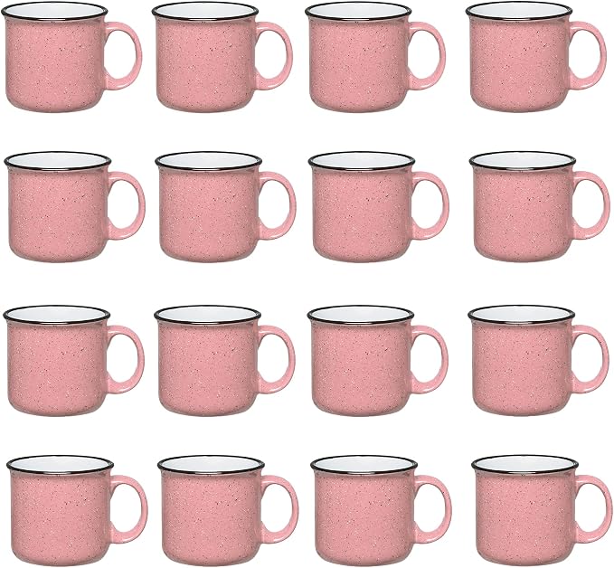 Set of 16 Ceramic Campfire Mugs – 15 Oz, Pink – Coffee & Tea Cups for Home, Work, Travel, Camping – Customizable, Great for DIY, Events, Companies