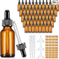 Lallisa 100 Pack Essential Oil Dropper Bottle 30 ml (1 oz) Glass Dropper Bottles DIY for DIY Essential Oil Perfume with 5 Funnels 5 Pipettes 3ml 100 Labels for Bathrooms, Hotels, Labs (Amber)