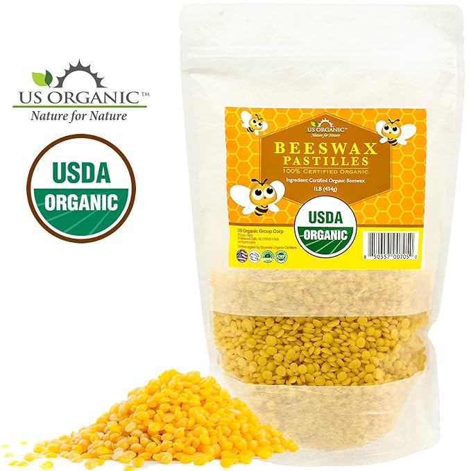 US Organic Beeswax 100% Pure Yellow Pastilles, USDA Certified, for DIY Candle, Lip Balm, Body Cream, Lotion, Deodorant, Crayon, and Many More uses. 16 oz (Large)