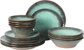 Gibson Elite Green Lantern Service for 4 (16 Piece) Double Bowl Dinnerware Set, Teal, Soft Gray, Dinnerware Set