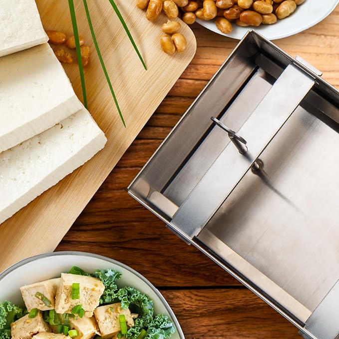 Tofu Press Stainless Steel, Paneer Maker with Tofu Press Cloth and Drip Tray, Improves Tofu Flavor and Texture, for Homemade Tofu, Paneer Press and Cheese Press-Plus Size