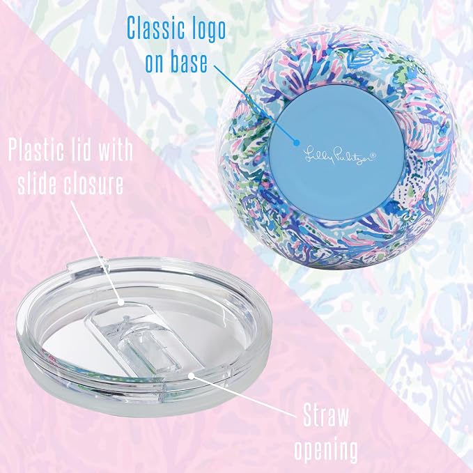 Lilly Pulitzer 12 Oz Insulated Tumbler with Lid, Stainless Steel Travel Wine Glass, Double Wall Metal Cup, Soleil It On Me (Pack of 2)
