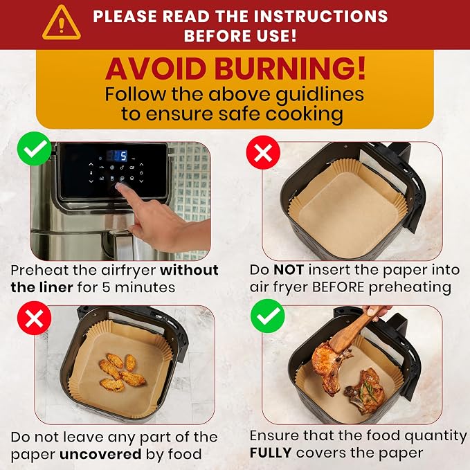 350Pcs Air Fryer Liners Disposable, Non-Stick and Oil Proof for Easy Cleanup Airfryer Liners, 8” Square for 5-8 qt Basket by Baker's Signature