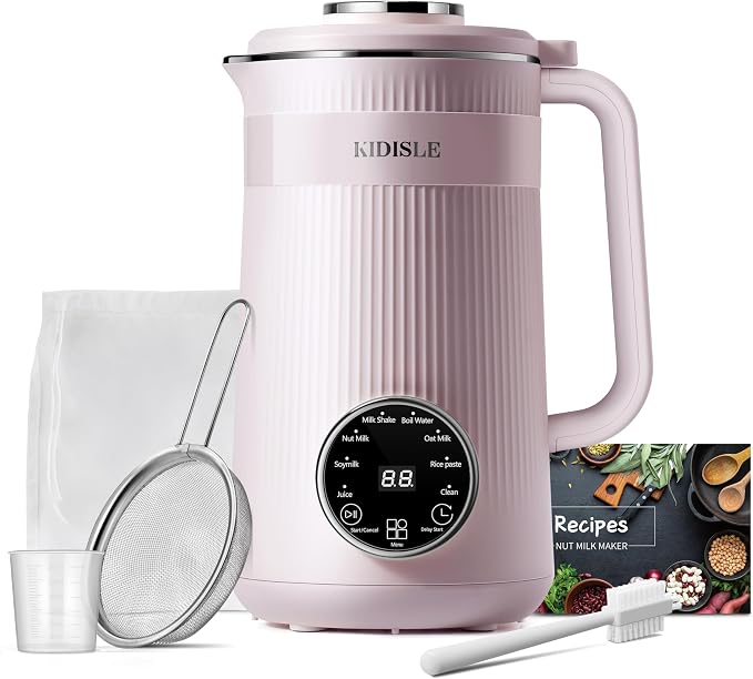 KIDISLE 8 in 1 Nut Milk Maker Blender, 32oz Homemade Soy, Almond, Oat, Coconut, Plant Based and Non Dairy Beverages, Automatic Soybean Machine With Delay Start/Keep Warm/Boil Water, Pink