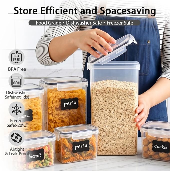42 PCS Airtight Food Storage Containers with Lids, BPA Free Clear Plastic Kitchen and Pantry Organization and Storage Set for Flour, Sugar, Cereal, Pasta, Includes 42 Labels and Marker