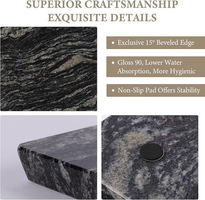 Koville Brazilian Natural Granite Cutting Board for Kitchen, 16x12inch Large Hand Crafted Stone Slab for Cheese, Charcuterie, Pastry Board - Wedding Gift, House Warming Gift