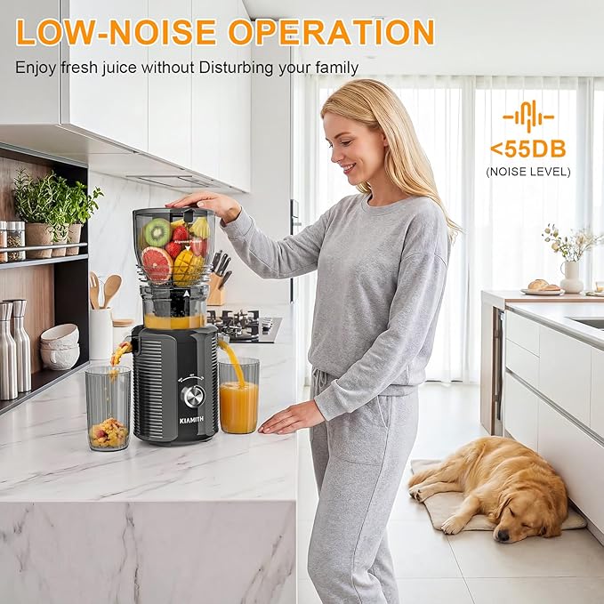 300W Cold Press Juicer with 5.8" Extra-Large Feed Chute, Slow Masticating Juicer Machines for Fruits and Vegetables, High Juice Yield, Easy to Clean, Family Use, BPA Free (Black & Grey)