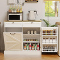 RASOO Trashcan Cabinet for Kitchens 10 Gallons Tilt Out Trash Recycling Cabinet with Hideaway Drawers, 1 Door with Storage Rack for Laundry Room, Pantry, Kitchen, White