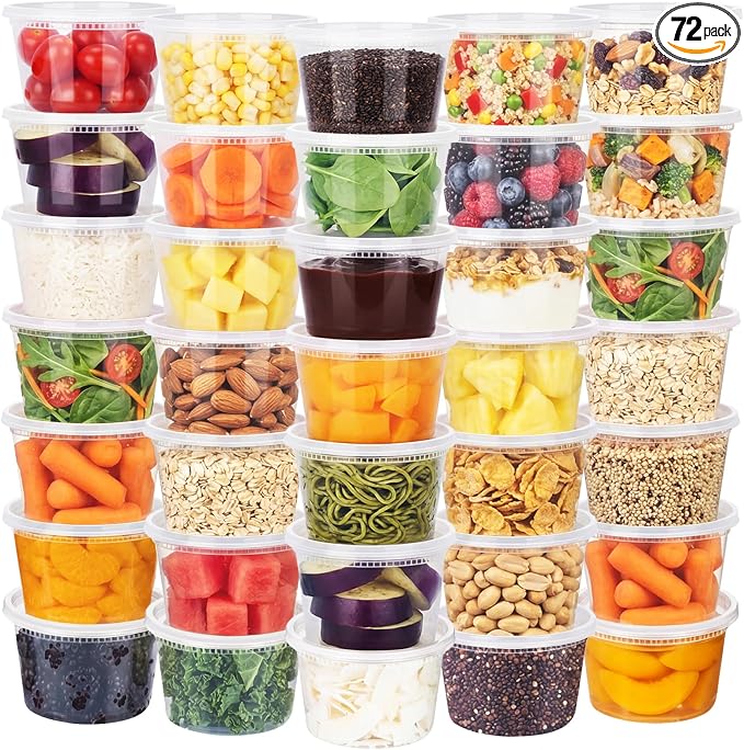 NESCCI 72 Sets (144-Piece) Deli Containers with Lids,12oz X 72 Set Each, Leak-Proof & BPA Free Airtight Takeout Plastic Food Storage Containers for Soup, Meal Prep, Microwave/Freezer Safe