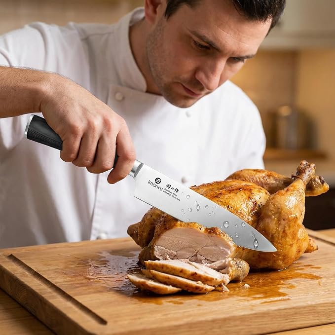 imarku Chef Knife - Pro Kitchen Knife 8 Inch Chef's Knives Japanese SUS440A Stainless Steel Sharp Paring Knife with Ergonomic Handle, Black Handle, Birthday and Thanksgiving Gifts