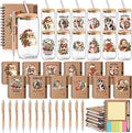 Skylety 12 Set Christmas Gifts Bulk 16 oz Santa Glass Cups with Lids Straws Xmas Notebook Sticky Note Pens for Women Students School Office Holiday Party Favors