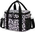 BTOOP Insulated Lunch Box for Women, Cute Corduroy Lunch Bag with Shoulder Strap, Leakproof Wide-Open Lunch Tote for Work, Office, School, Picnic, Pink-Leopard