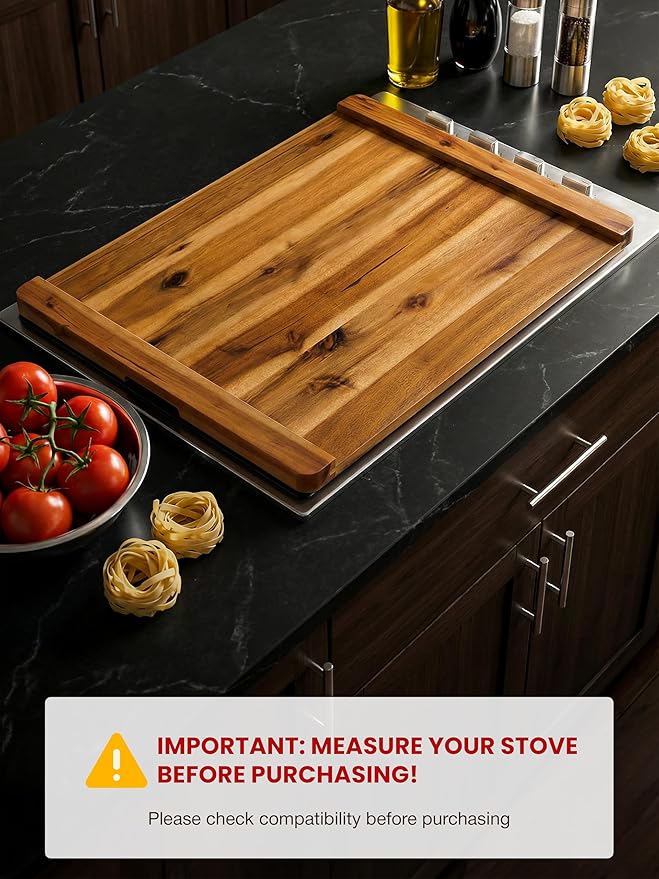 TIDITA Acacia Wooden Stove Top Cover - 29.5x21.7 Noodle Board Stove Cover - Stove Top Cover For Gas Stove, Electric Stove/Countertop - Gas Stove Cover Board with Recessed Handles, No Assembly Required