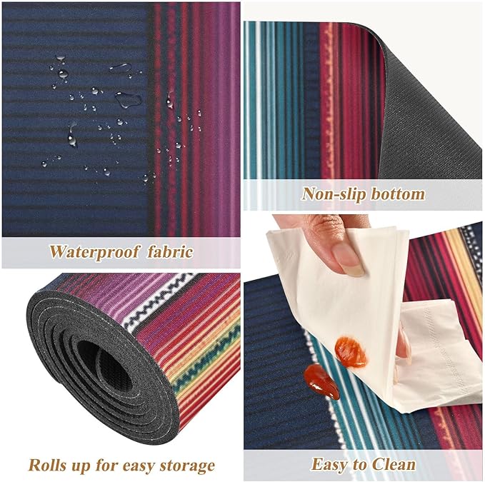 Retro Mexican Stripe Blue Trivet Table Runner Heat Resistant 230F for Hot Dishes Pots Plates Kitchen Dining Table Protector Decorative 39.37x 11.8