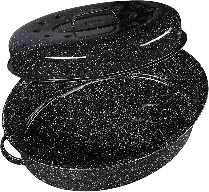 Granite Ware – 19-Inch Covered Oval Roaster - Speckled Black