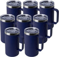 DOMICARE 24oz Mug with Handle and Lid, Stainless Steel Coffee Mug, Travel Mug with Handle, Double Wall Vacuum Coffee Tumbler, Reusable Insulated Cup, Navy, Pack 8