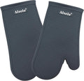 Alselo Oven Mitts Heat Resistant Silicone Kitchen Gloves for 550 Degrees with Waterproof and Non-Silp, Set of 2 Oven Gloves for Baking Cooking Barbecue Microwave Machine Washable (Grey, 2)