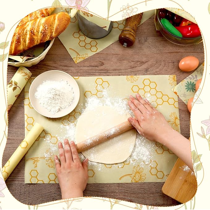 3 Rolls Beeswax Wraps for Food 13'' x 59'' Bees Wax Wraps Reusable Bees Beeswax Storage Wrap for Food Sustainable Honeycomb Floral Organic Cotton Wrap for Bread Sandwich Cheese Fruit