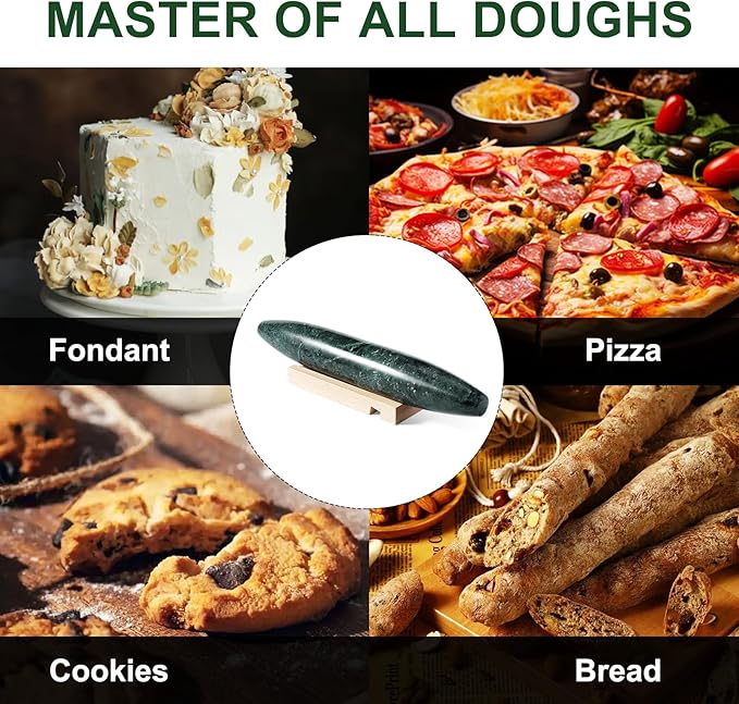 Natural Marble French Rolling Pin,12 inch Kitchen Baking Tool for Baking with Non-Stick Surface, Ideal as a Dough Roller for Pasta, Dumpling, Fondant, Pie, Bread, and Pizza