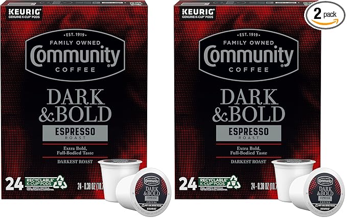 Community Coffee Dark & Bold Espresso Roast Coffee Pods,Compatible with Keurig 2.0 K-Cup Brewers,24 Count (Pack of 2)