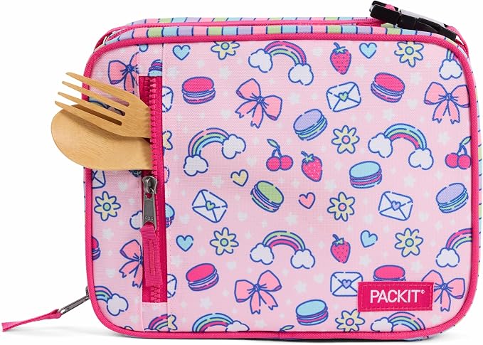 PackIt Freezable Classic Lunch Box, Sweet Treats, Built with EcoFreeze Technology, Collapsible, Reusable, Zip Closure With Zip Front Pocket and Buckle Handle, Designed for Fresh Lunch On the Go