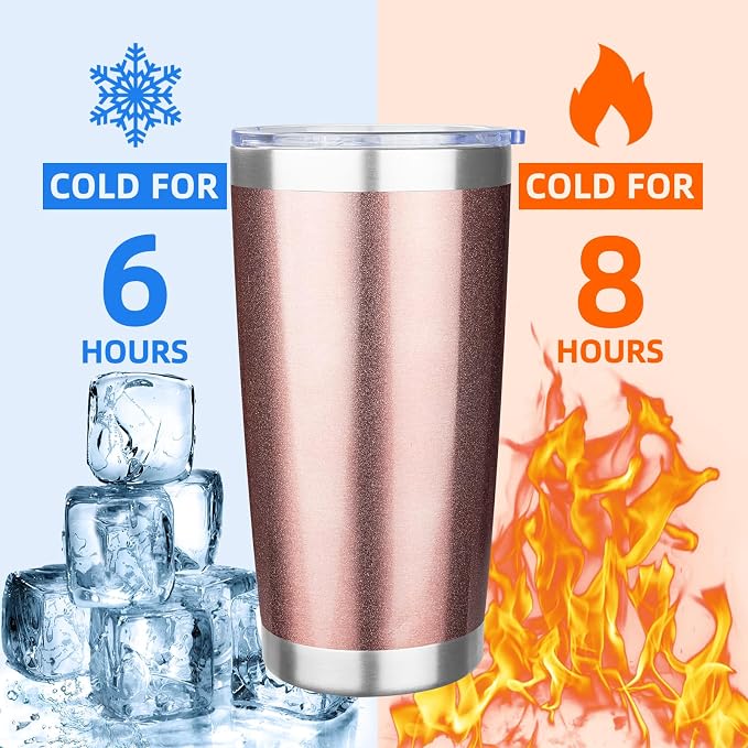 20oz Tumbler with Lid Stainless Steel Insulated Tumblers Travel Coffee Tumbler Bulk Double Wall Vacuum Insulated Water Cup Gifts for Christmas Women Men Her Him Home Office(Rose Gold, 6pack)