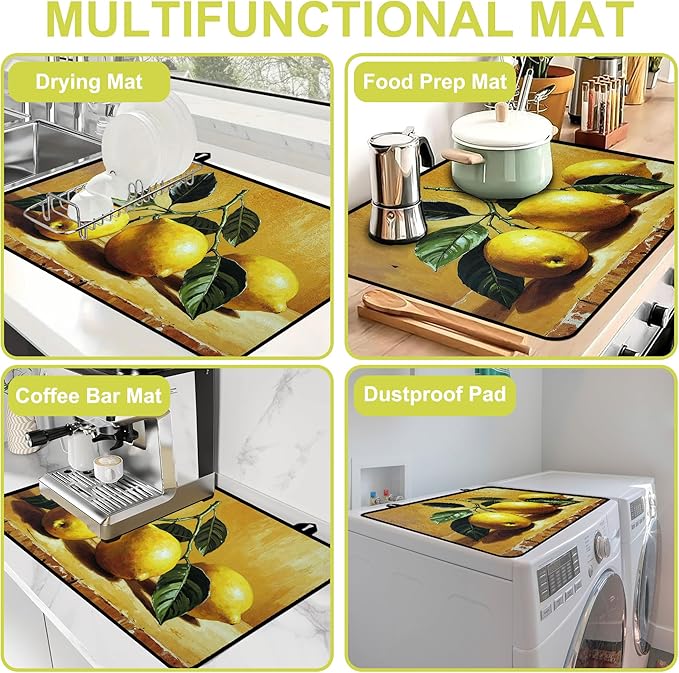 Glass stove top cover 28"x 20", Stove Top Covers for Electric Stove, Flat Range Mat for Glass Cooktop, Kitchen Heat-Resistant Protector Non-Slip Drying Mat (Lemon)
