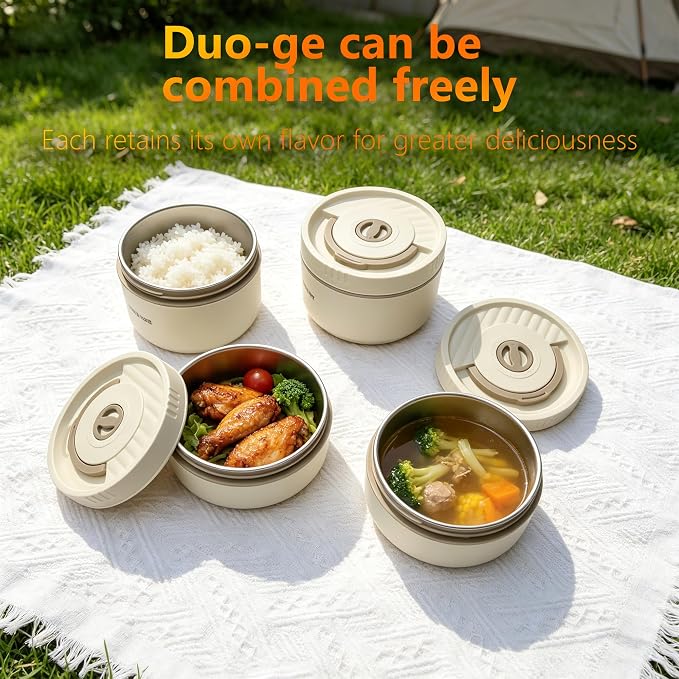 Insulated Lunch Box Set, 4-Piece Stainless Steel Bento Box with Lunch Bag, Coffee Mug, Fork & Spoon, Leakproof Stackable Thermal Lunch Containers, Reusable Food Storage for Home, Office, Outdoor