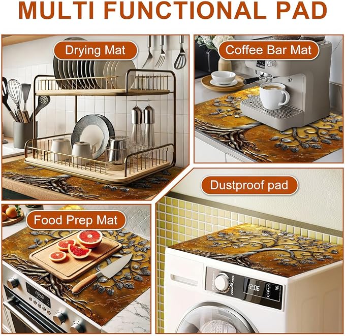 HOMETITUTE Stove Top Covers Pad Silver Tree of Life Kitchen Decorations 28 x 20 inches Stove Top Cover for Electric Coffee Bar Mats Pad Fit Coffee Maker Machine Countertops and Sinks