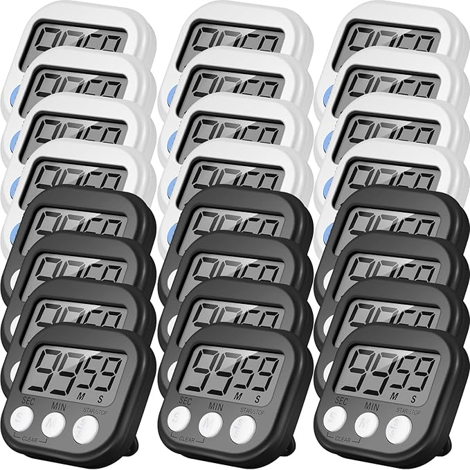 Weewooday 24 Pcs Digital Kitchen Timer Magnetic Timer Bulk On/Off Switch Minute Second Count up Countdown Loud Alarm for Exercise Cook Baking (Black,White)