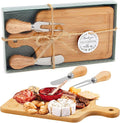 Ziliny 1 Set Bridal Baby Shower Cheese Prizes Wooden Square Board Gift Set Knives Forks Thank You Tags with Box for Guests for Valentines Bridal Baby Shower Housewarming Gifts (Bamboo Color)