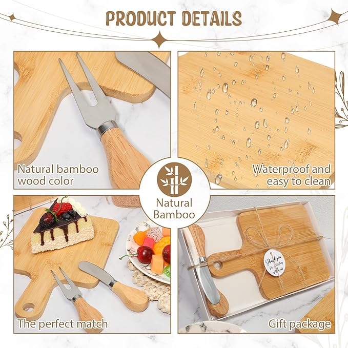 Nuogo 16 Set Wedding Bridal Shower Cheese Board Party Favors Wooden Mini Charcuterie Boards and Knives Set with Thank You Tags Bamboo Board Gifts for Guests Valentine Bridal Birthday Party(Rectangle)