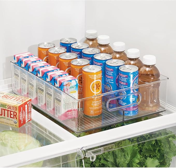 iDesign Divided Storage Bin with Handle for Pantry, Fridge, or Freezer, Clear, Made in USA