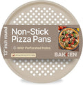 Bakken Pizza Baking Pan - Round Perforated Carbon Steel Pan with Non-Stick Marble Coating, Oversized Silicone Handle, Dishwasher Safe, High-Temperature Resistant, Durable & Easy Cleanup White, 1 Pack