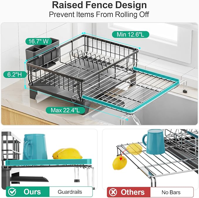 GSlife 2 in Set Dish Extendable Drying Rack and Sink Caddy - Expandable 2-in-1 Dish Drying Rack with Drain Spout and Large Sponge Holder for Kitchen Sink, Bundle Sales