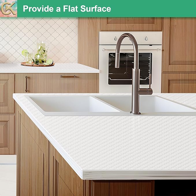 Self-Adhesive Shelf Liner Kitchen Liner, Waterproof Backed Paper Easy Peel and Stick Contact Liner Without Residue for Decor Your Desk Surface, Kitchen Countertops (White, 23.6 x 236.2 inches)