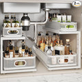 2 Pack 21IN-Depth Under Sink Organizer With Next-Gen Ball-Bearing Slides,2-Tier Precision Mesh Pull Out Cabinet Storage for Bathroom&Kitchen,Height Adjustable Drawers Shelf,Anti-rust-White